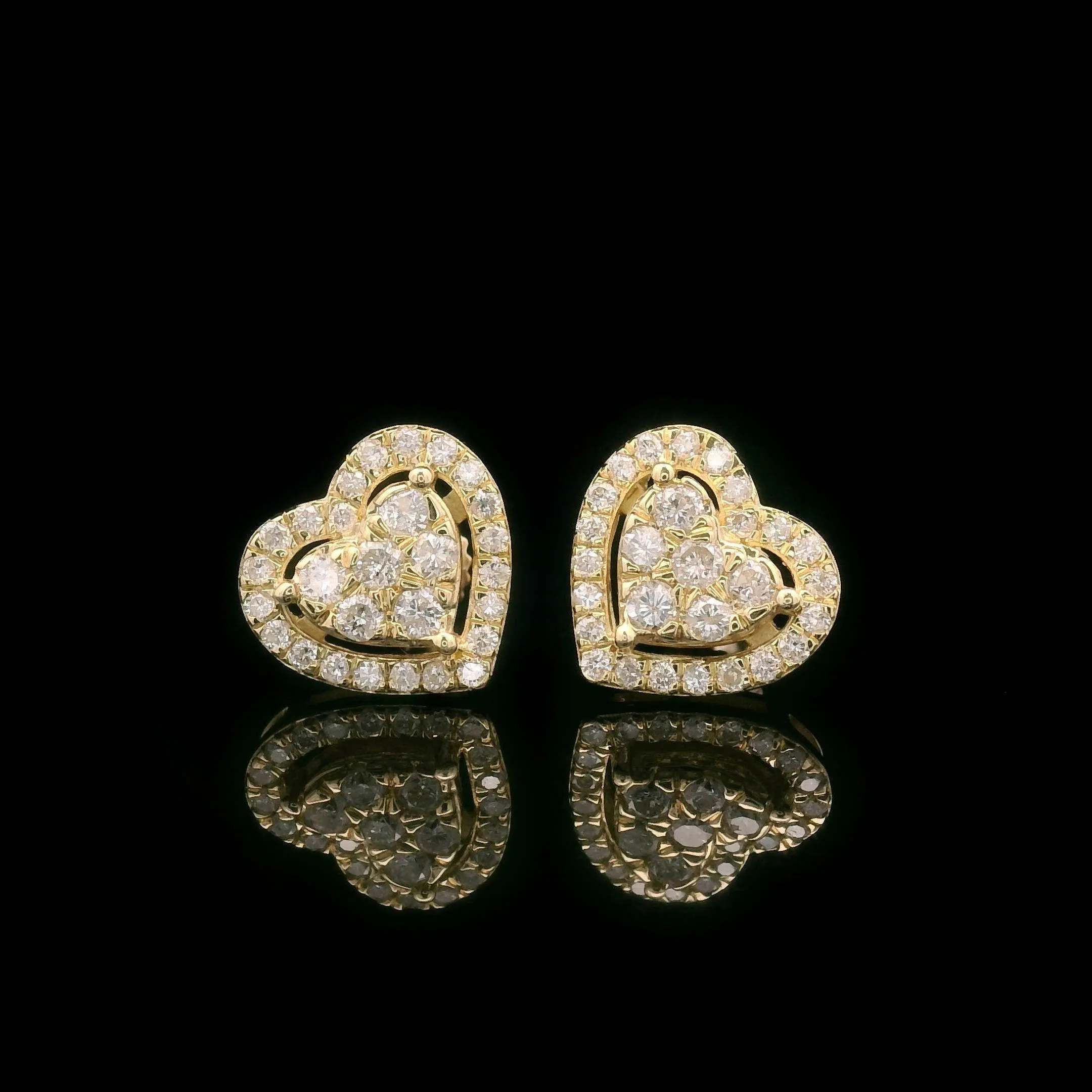 Diamond Heart Shaped Screw Back Earrings 10k Yellow Gold 0.60ctw