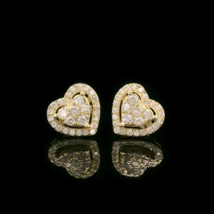 Diamond Heart Shaped Screw Back Earrings 10k Yellow Gold 0.60ctw
