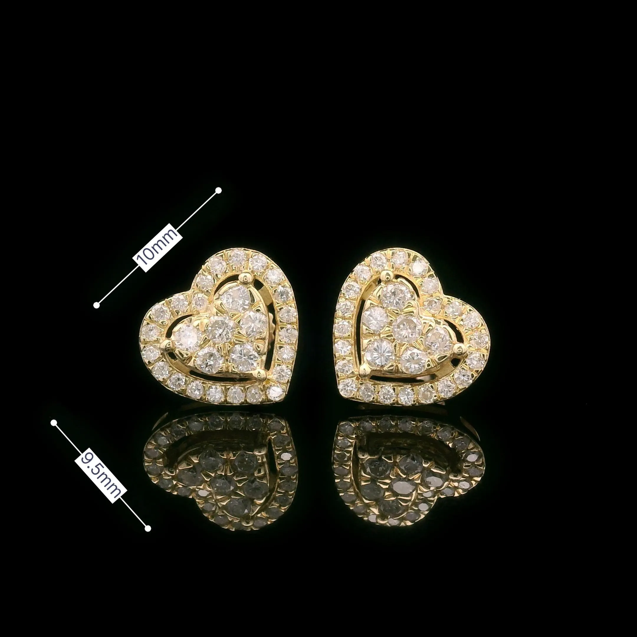 Diamond Heart Shaped Screw Back Earrings 10k Yellow Gold 0.60ctw