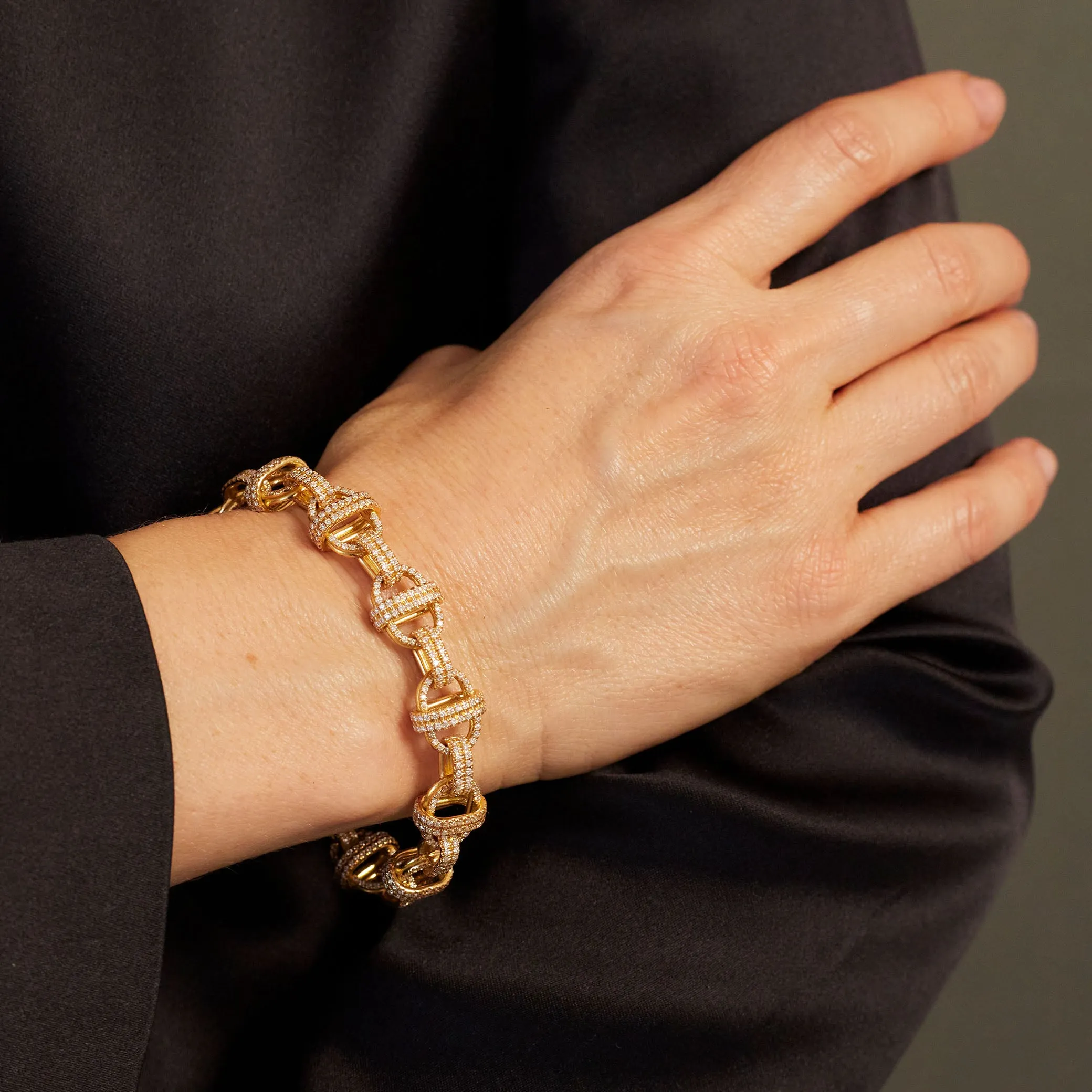 Diamond Oval Chain Bracelet 18K Yellow Gold, Large Link, 7.75"