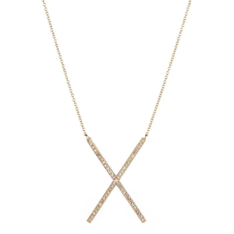 Diamond Pavé X Necklace, 14ky