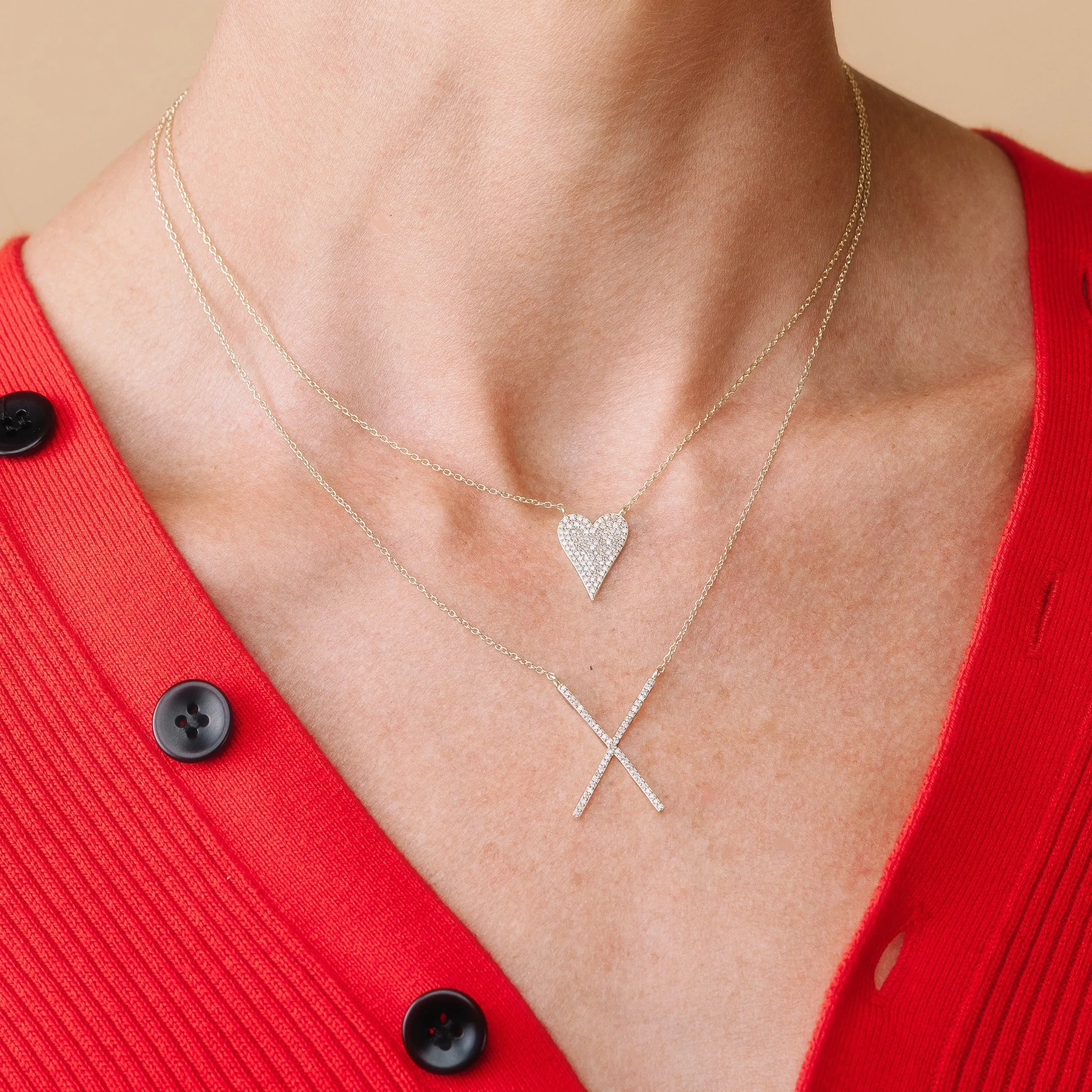 Diamond Pavé X Necklace, 14ky