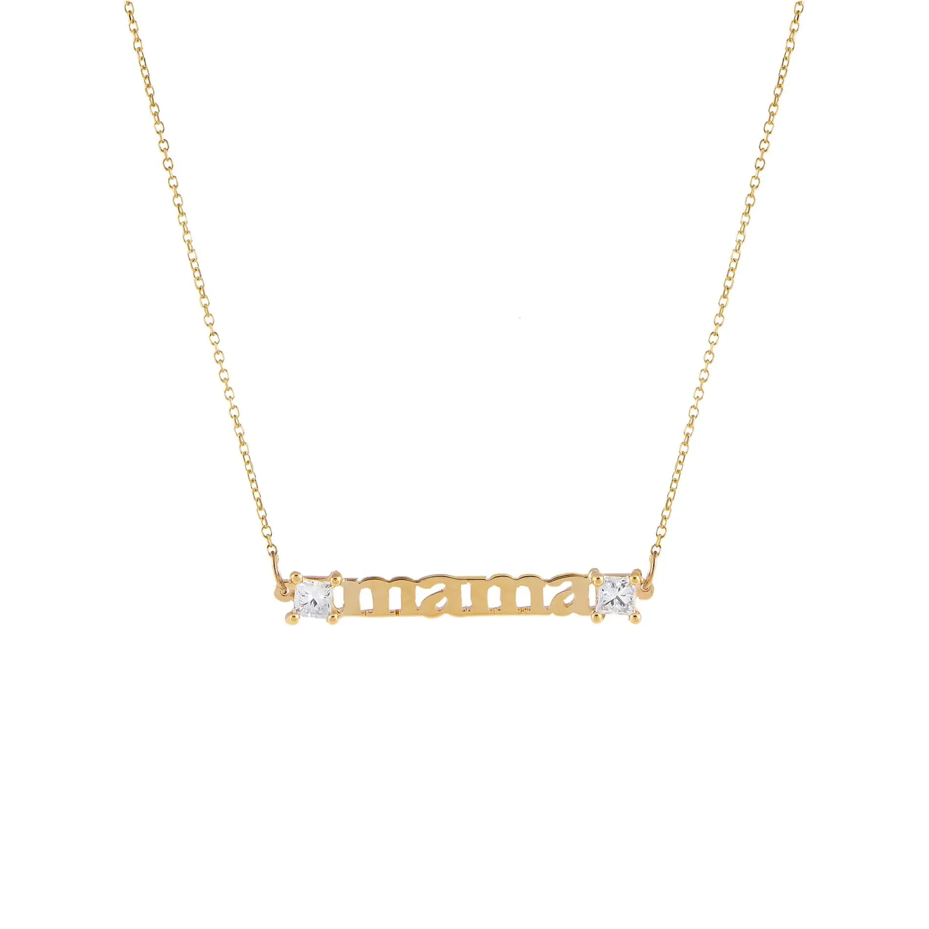 Diamond Princess Cut Mama Necklace 14K