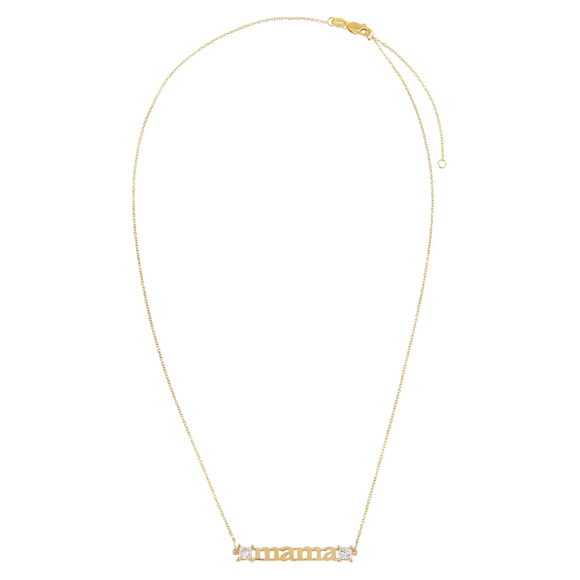 Diamond Princess Cut Mama Necklace 14K