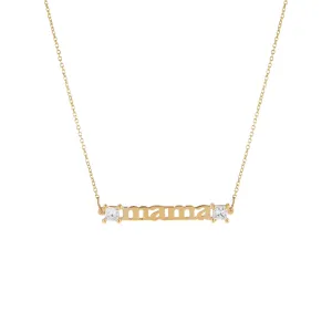 Diamond Princess Cut Mama Necklace 14K