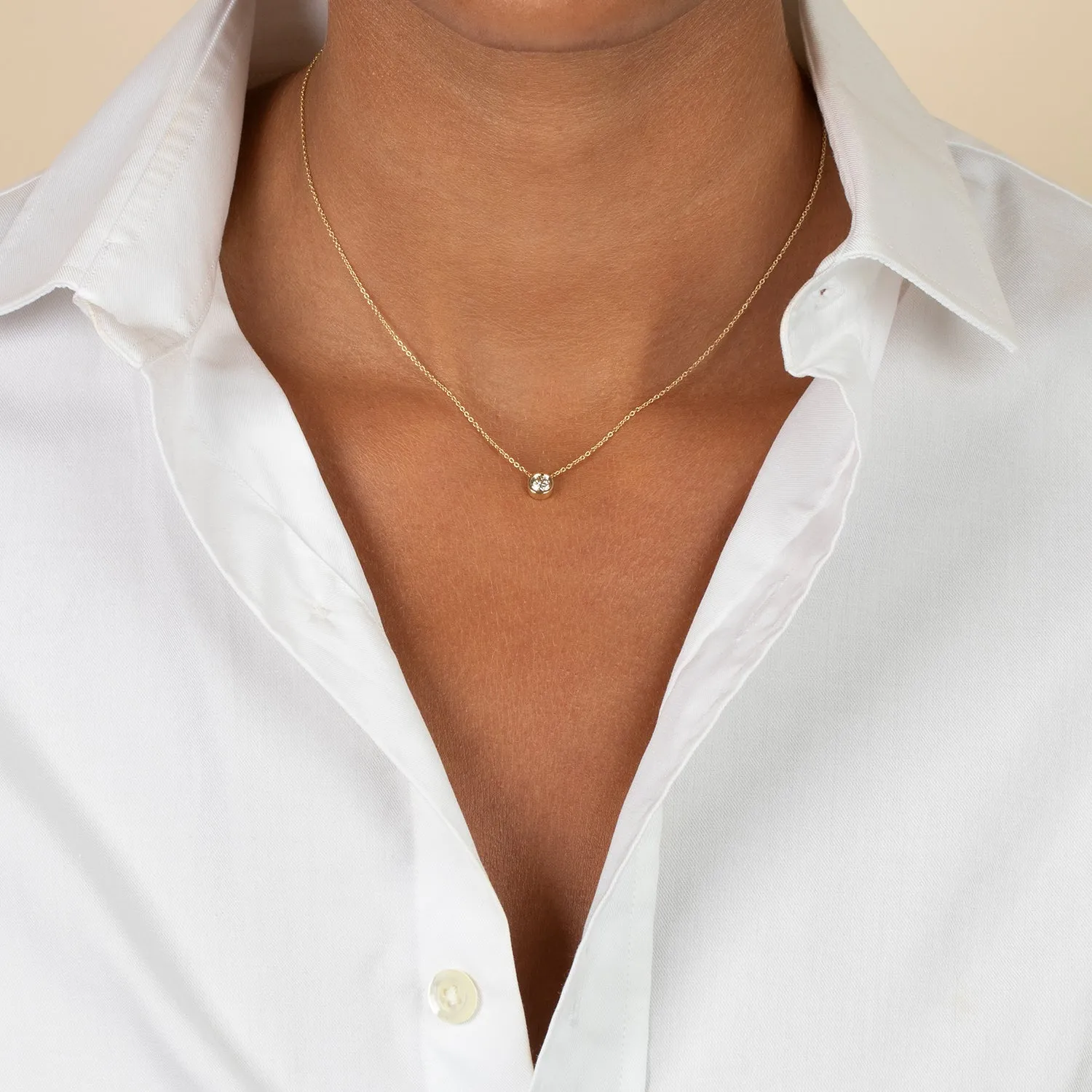 Diamond Solitaire Bezel Pendant Necklace 14K