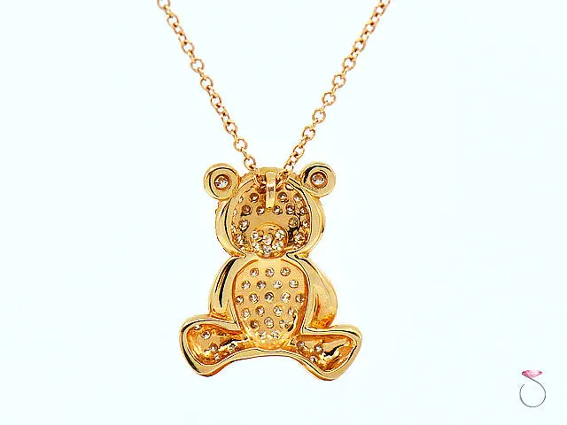 Diamond Teddy Bear Pendant 18K Rose Gold on 16 Inch Chain By Assor Gioielli