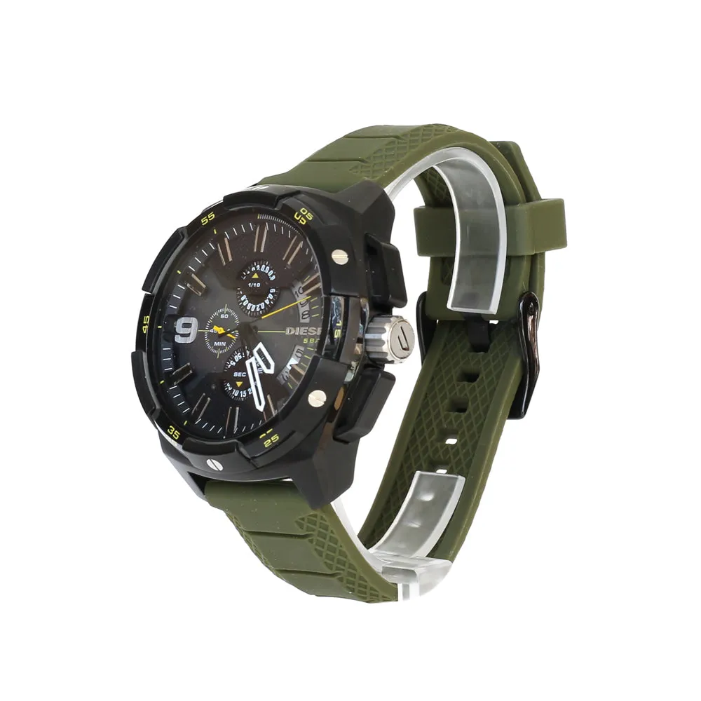 Diesel Men's Watch Chronograph Black & Gray Dial With White Index & Army Green Rubber Strap