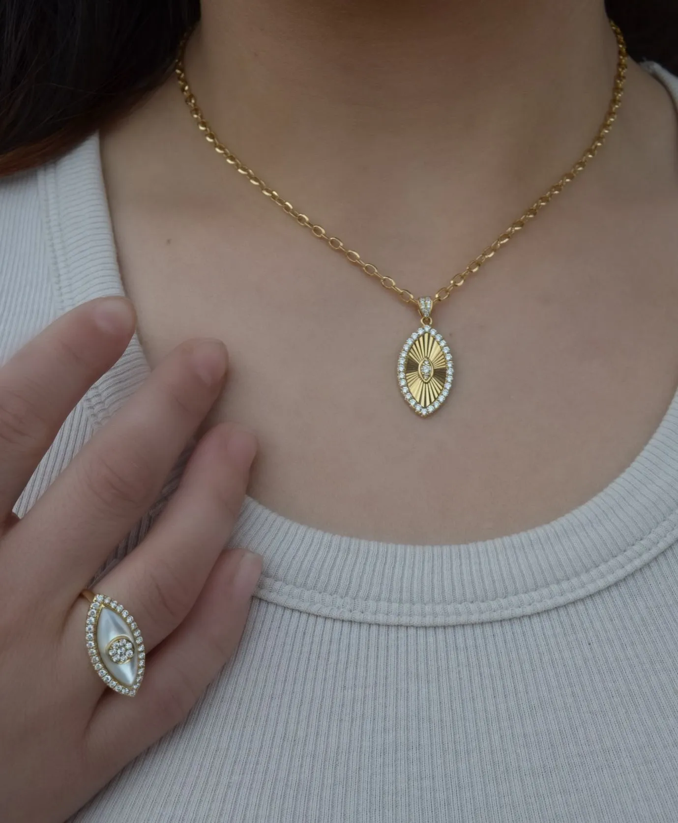 Doves Fluted Marquise Pendant  Necklace
