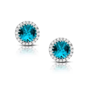 Doves Round Faceted London Blue Topaz Stud Earrings