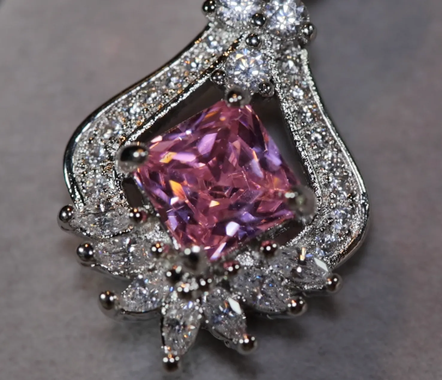 Drop Earrings | Princess Cut Diamond Earrings | Pink Diamond Earrings | Classy Diamond Earrings | Womens Earrings | Dangle Earrings