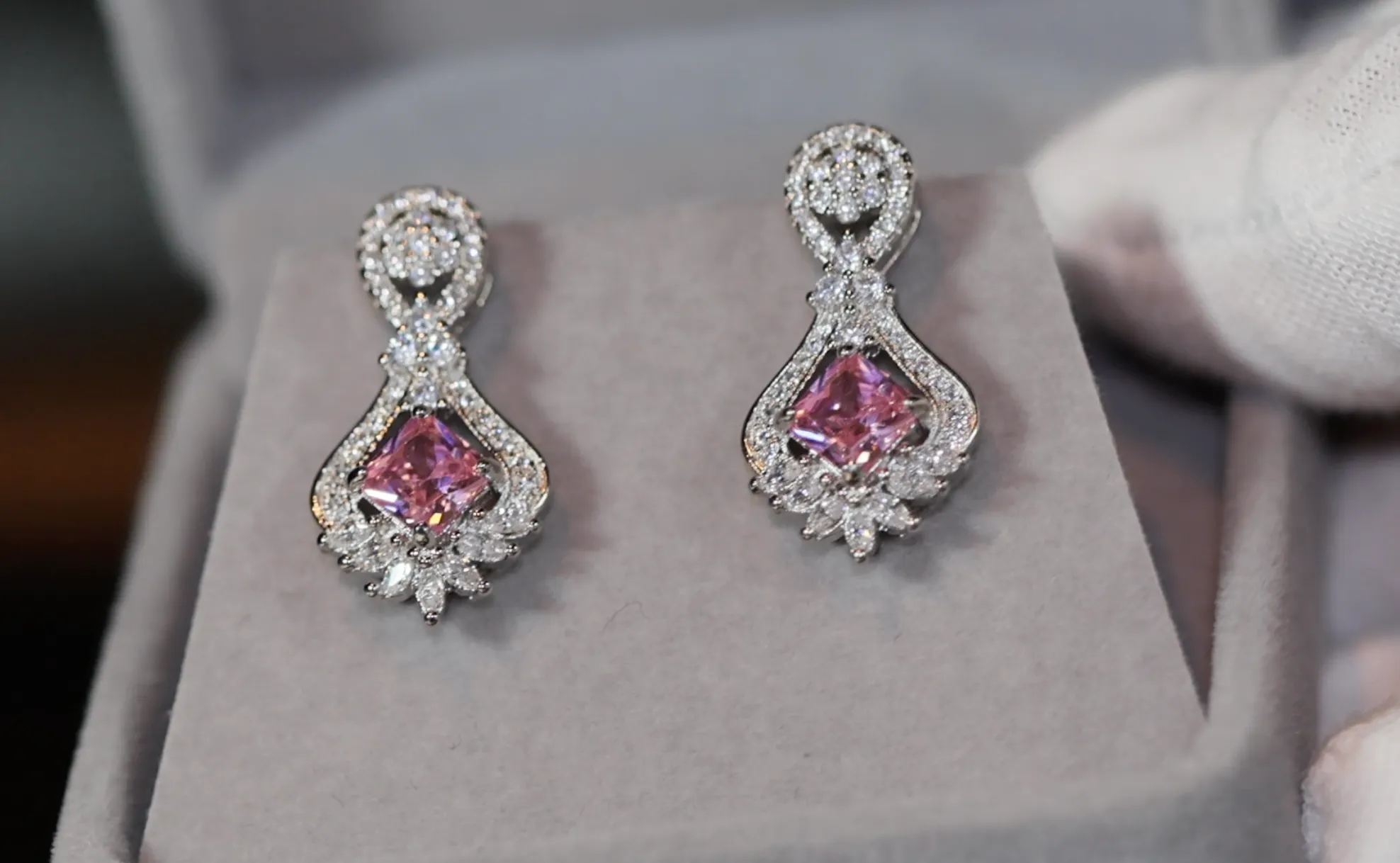 Drop Earrings | Princess Cut Diamond Earrings | Pink Diamond Earrings | Classy Diamond Earrings | Womens Earrings | Dangle Earrings