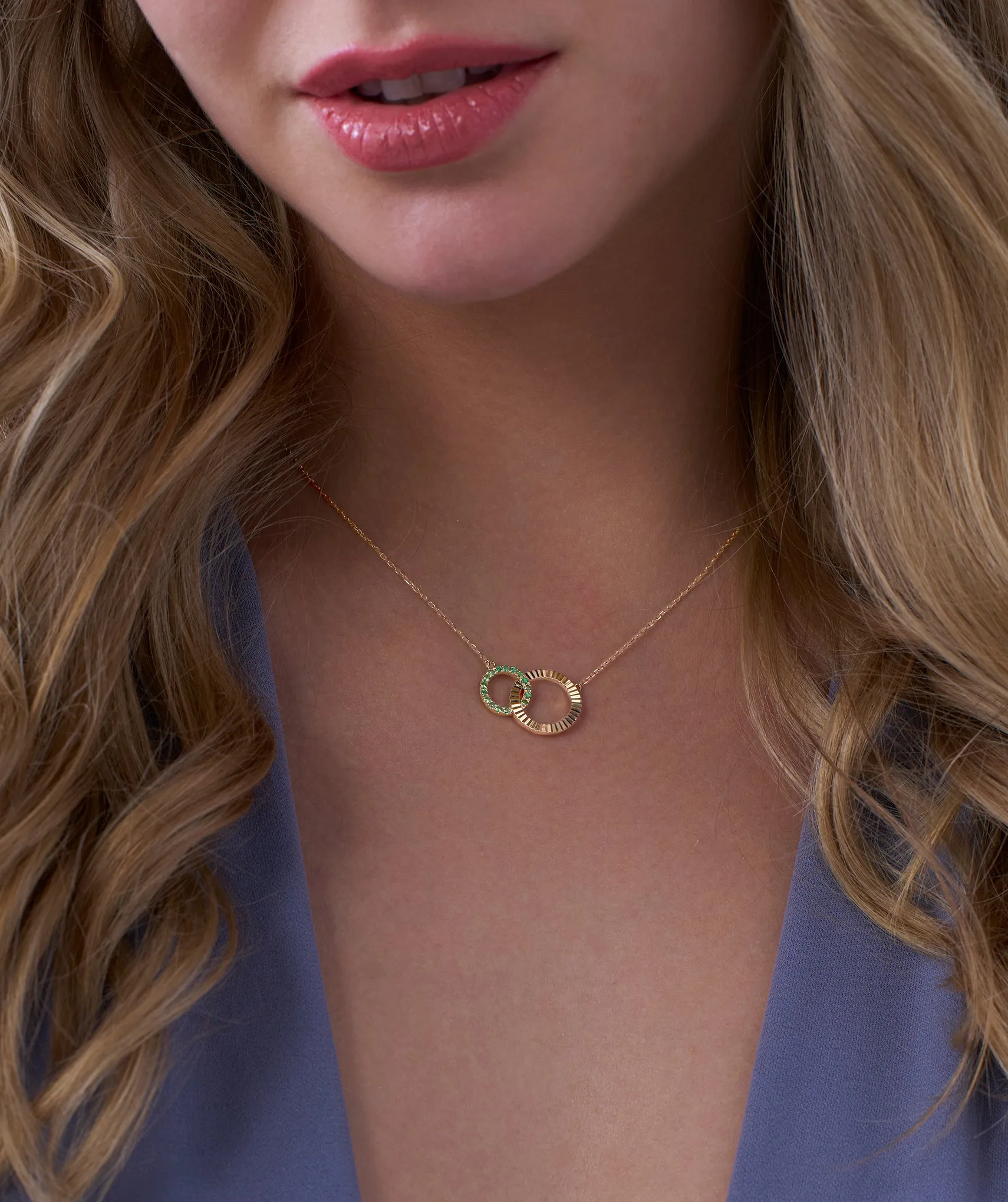 Dual Circle Emerald Gold Necklace