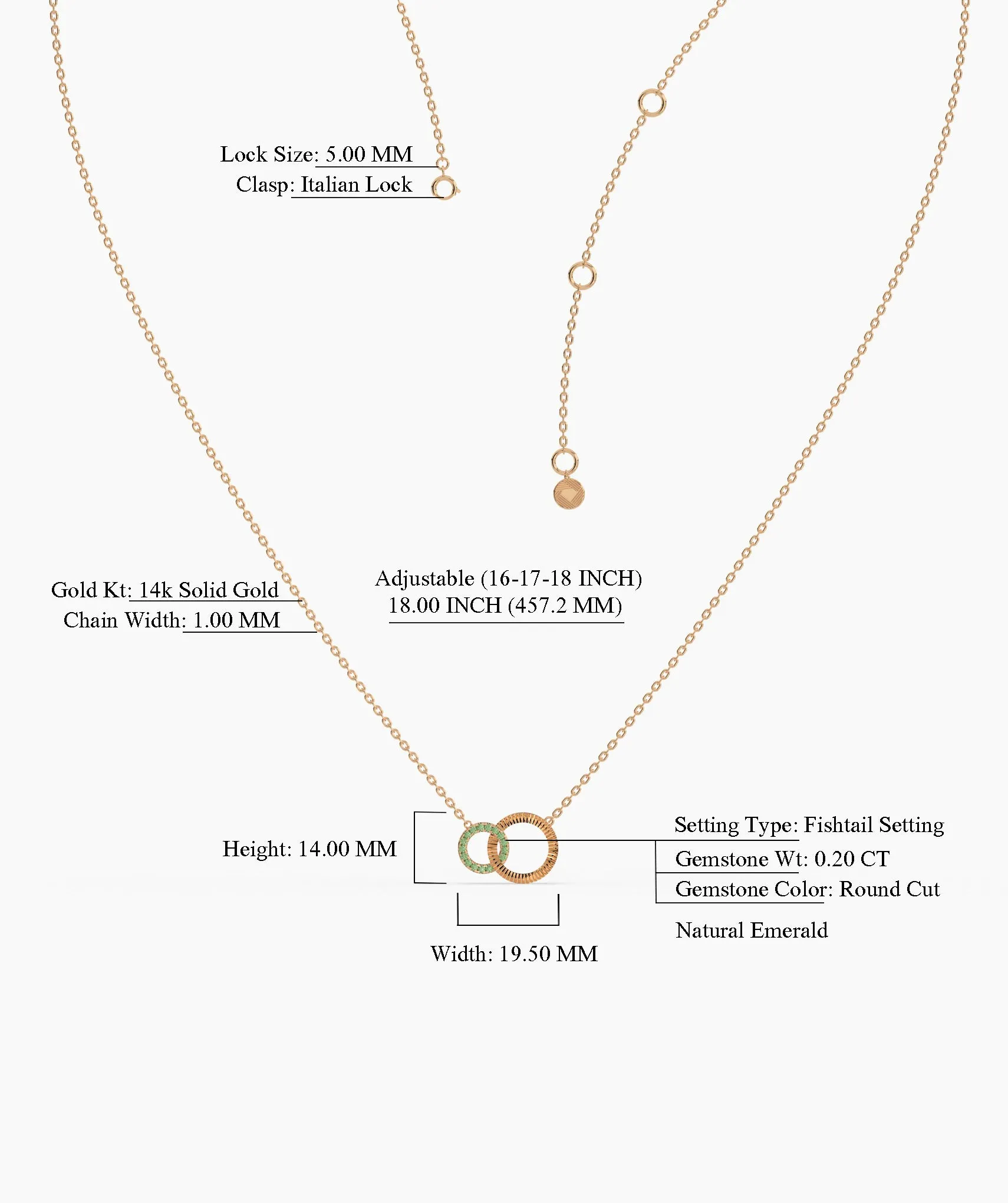 Dual Circle Emerald Gold Necklace