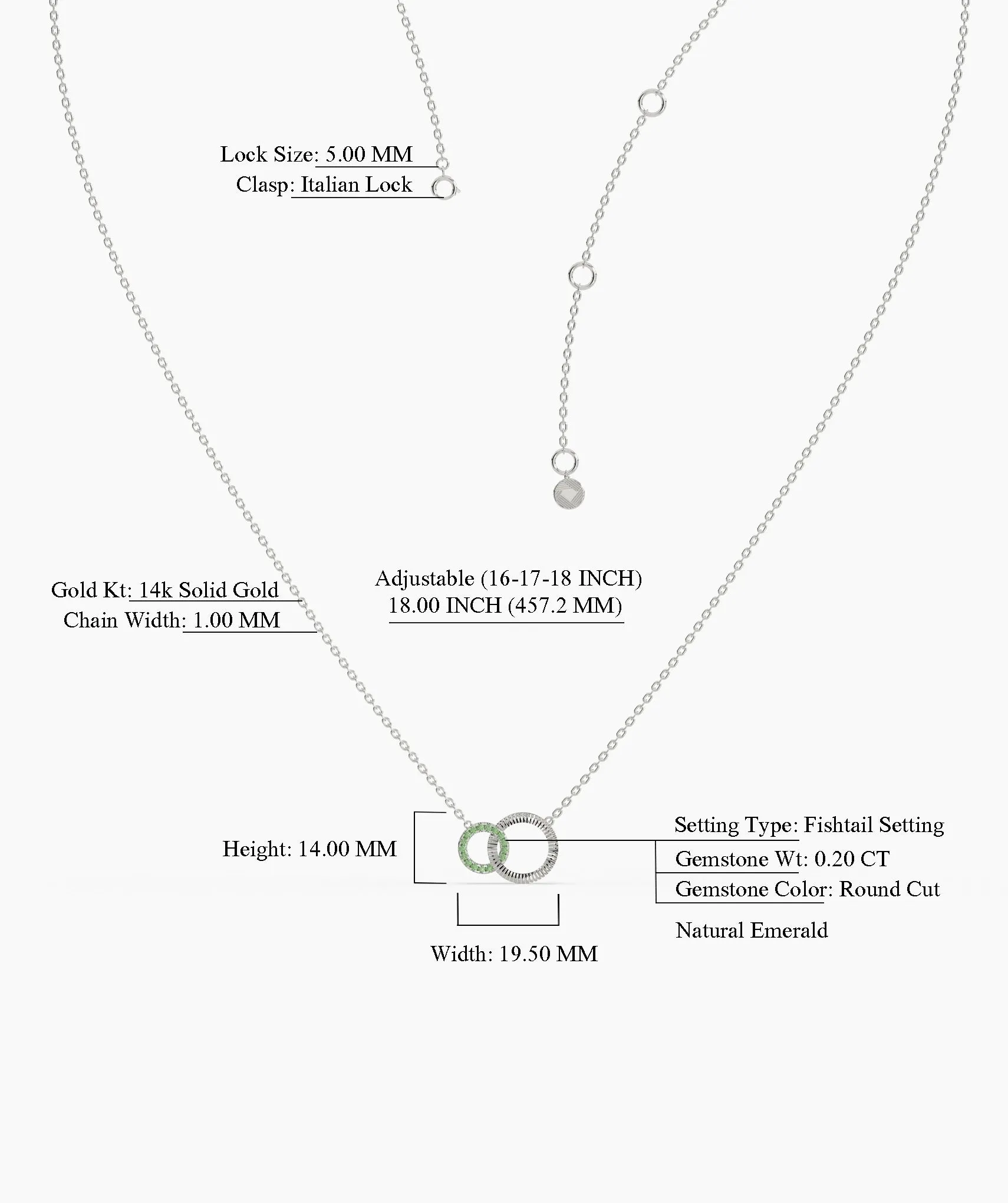 Dual Circle Emerald Gold Necklace