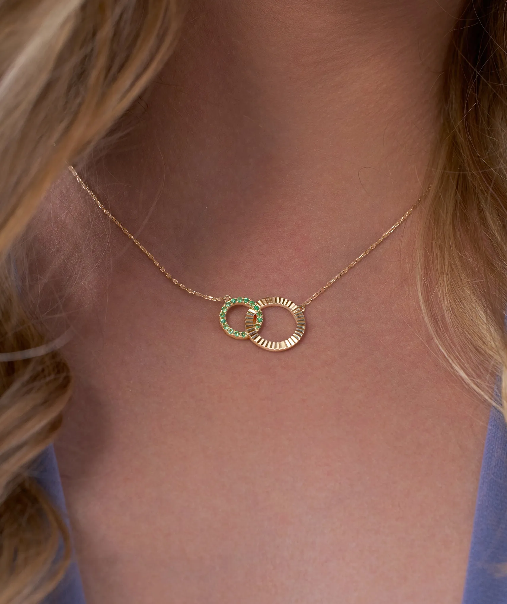 Dual Circle Emerald Gold Necklace