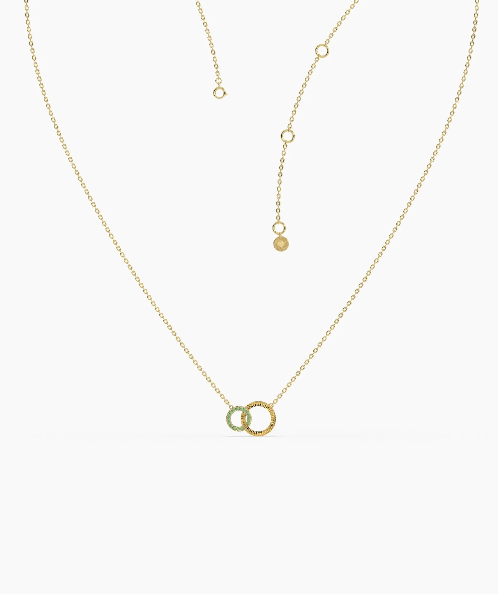 Dual Circle Emerald Gold Necklace