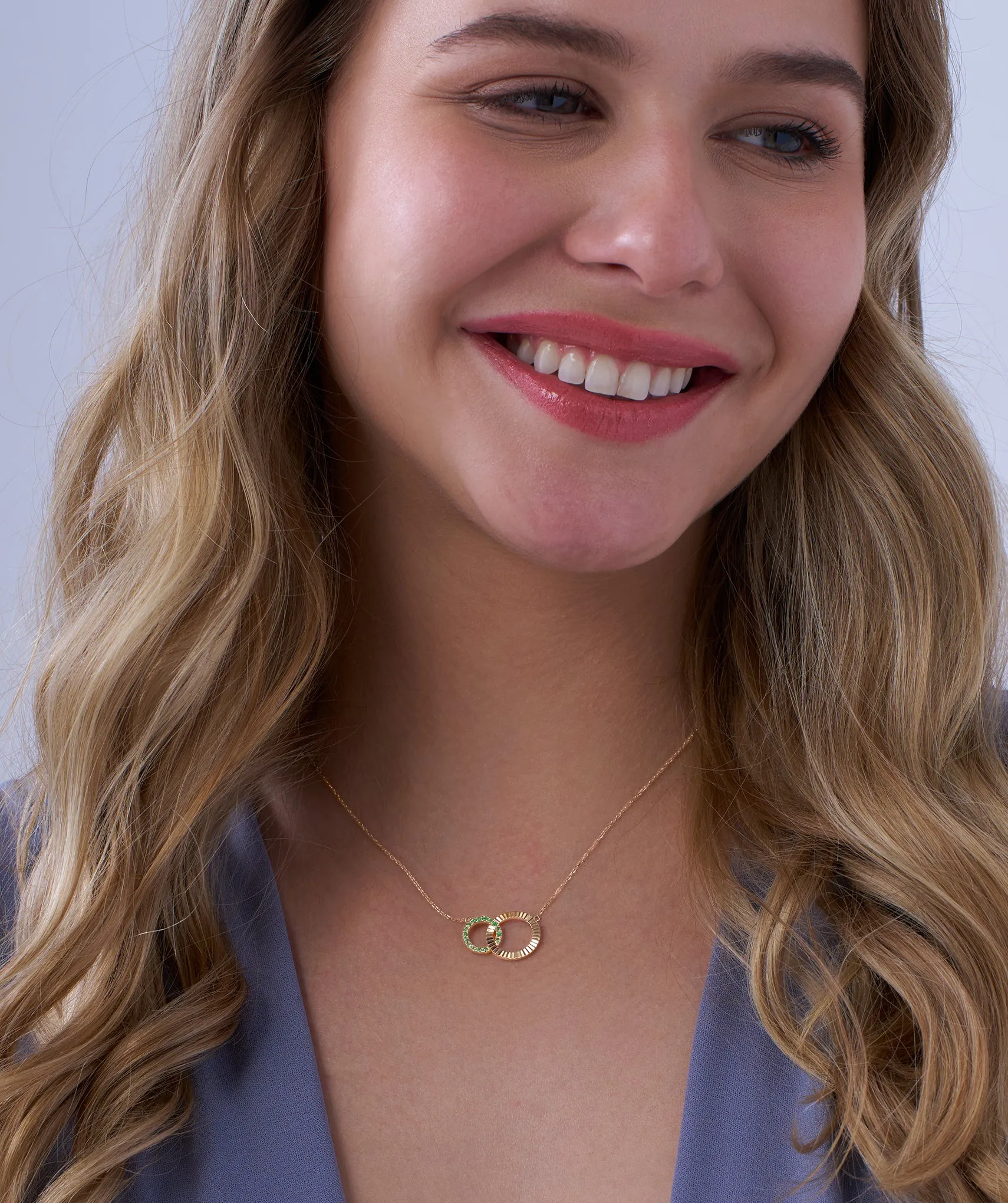 Dual Circle Emerald Gold Necklace