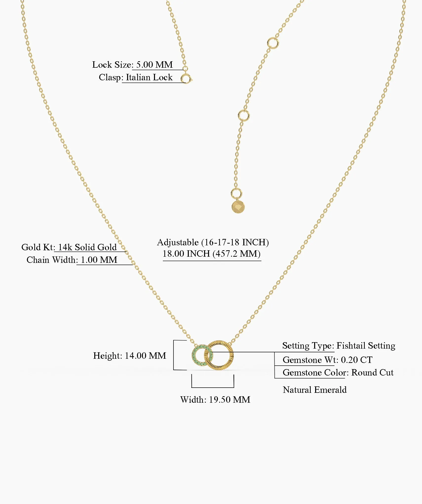 Dual Circle Emerald Gold Necklace