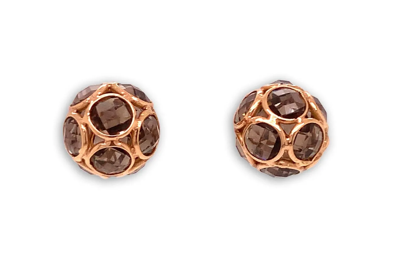 Earrings 18kt Gold Smoky Topaz Ball