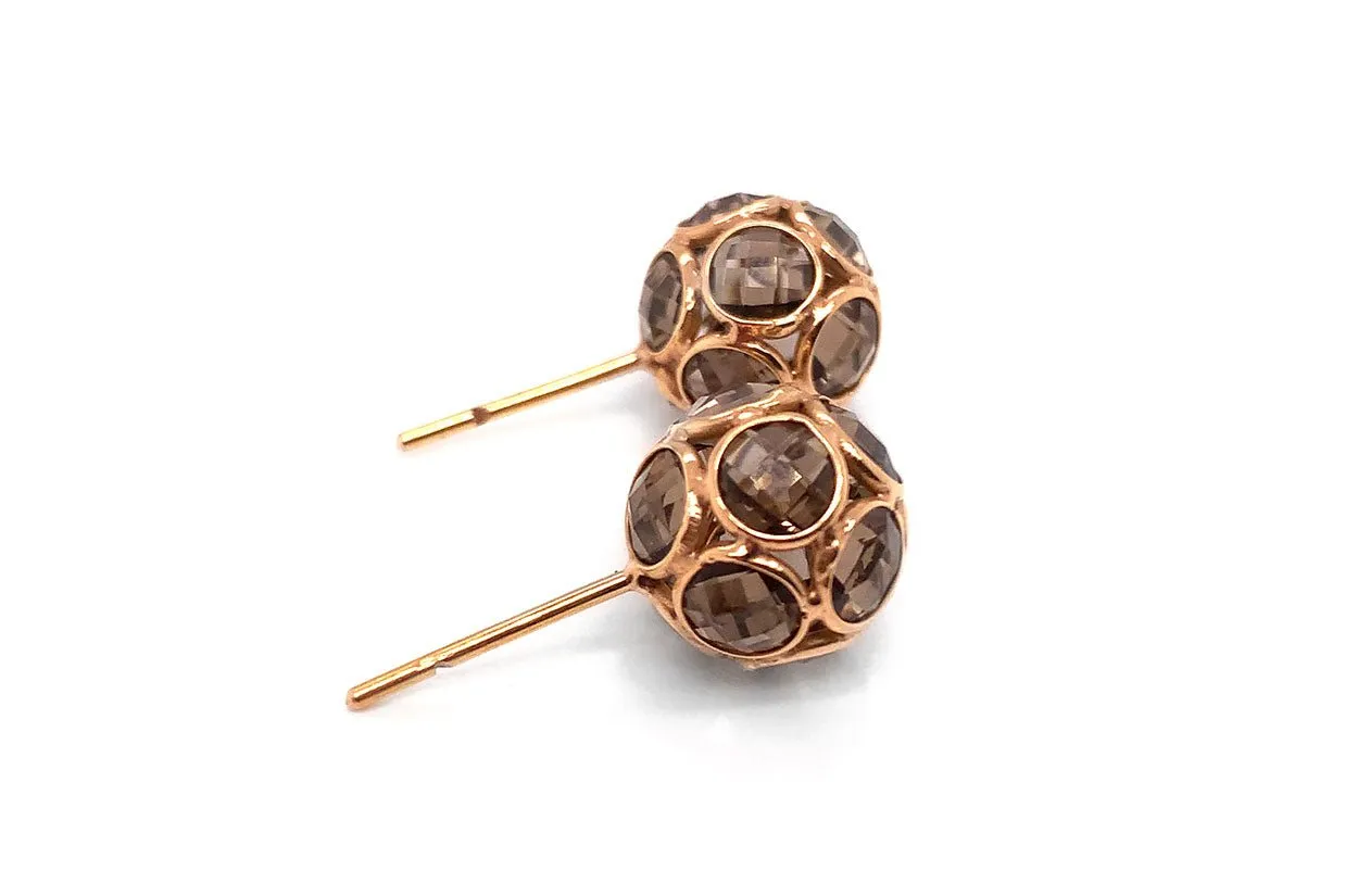 Earrings 18kt Gold Smoky Topaz Ball