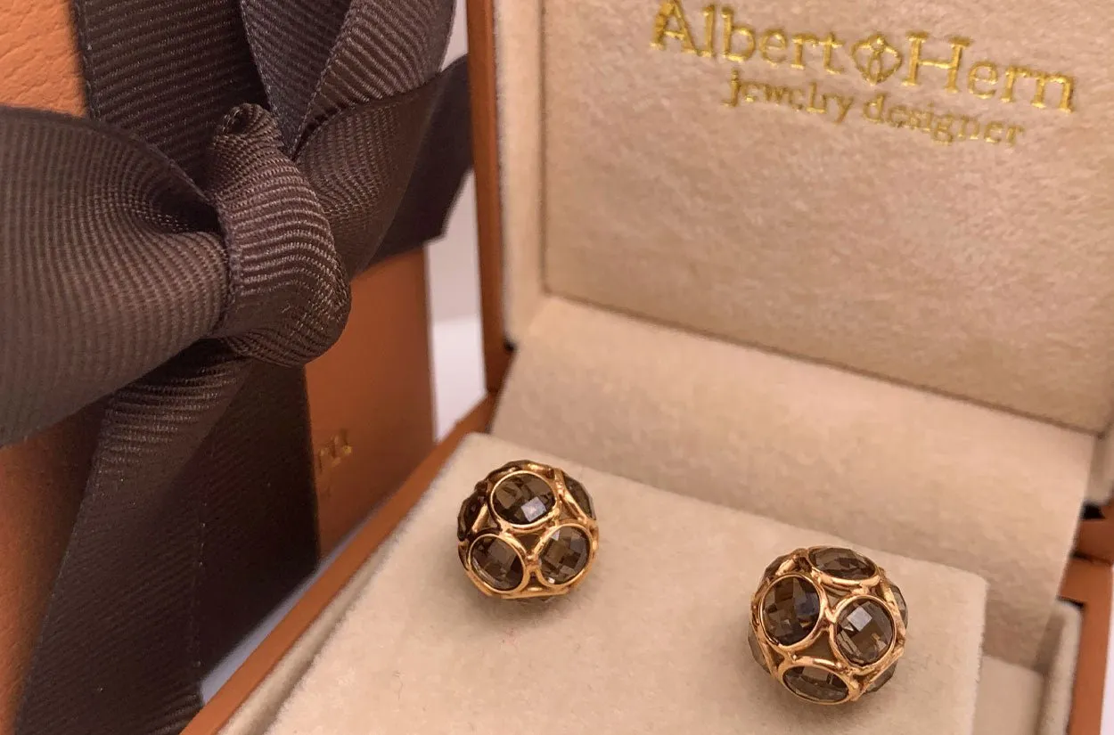 Earrings 18kt Gold Smoky Topaz Ball