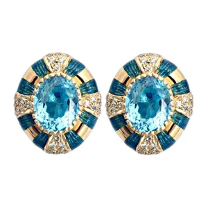 Earrings-Blue Topaz and Diamond (Enamel)