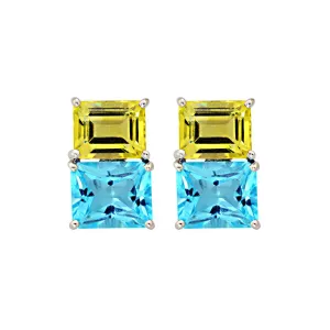 Earrings-Blue Topaz and Lemon Quartz