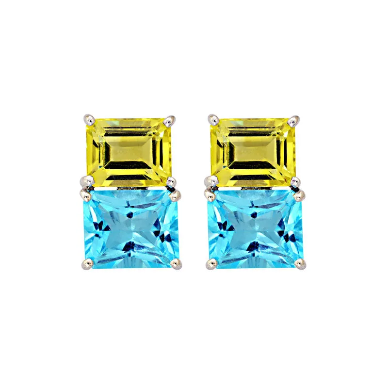 Earrings-Blue Topaz and Lemon Quartz