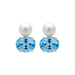Earrings-Blue Topaz and South Sea Pearl