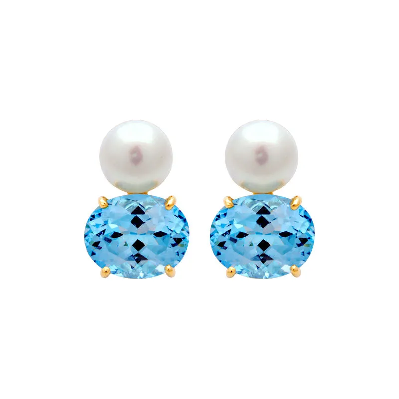 Earrings-Blue Topaz and South Sea Pearl