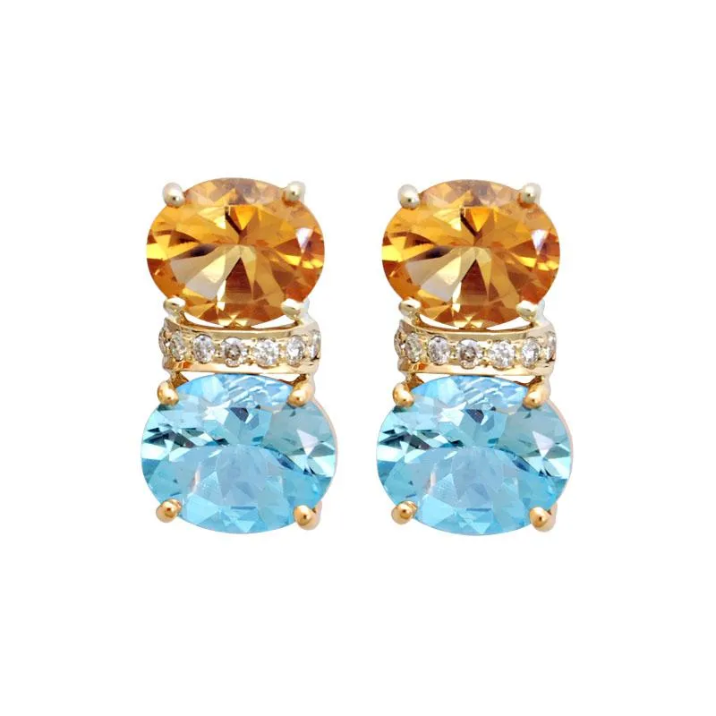 Earrings-Blue Topaz, Citrine and Diamond  (1784E)