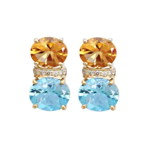 Earrings-Blue Topaz, Citrine and Diamond  (1784E)