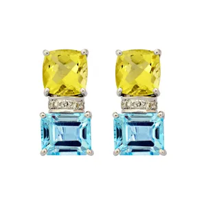 Earrings-Blue Topaz, Lemon Quartz and Diamond