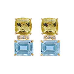 Earrings-Blue Topaz, Lemon Quartz and Diamond