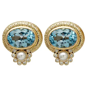 Earrings- Blue Topaz, Pearl And Diamond (1233A)