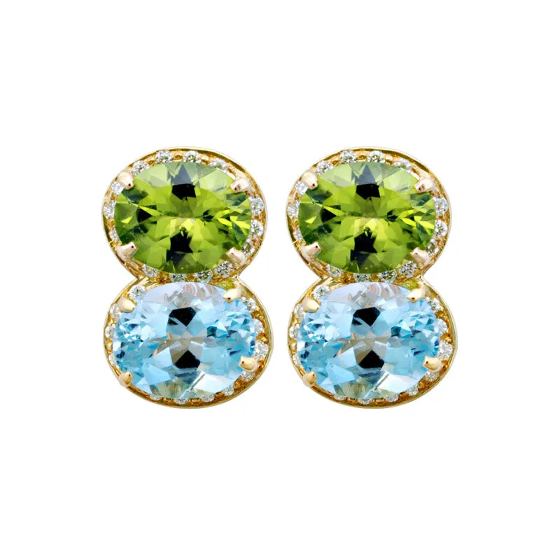 Earrings-Blue Topaz, Peridot and Diamond