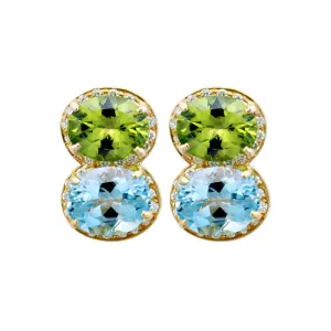 Earrings-Blue Topaz, Peridot and Diamond