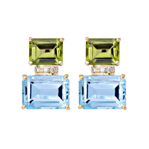 Earrings- Blue Topaz, Peridot And Diamond