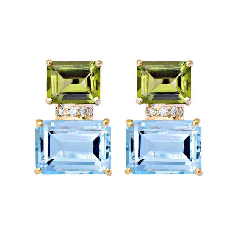 Earrings- Blue Topaz, Peridot And Diamond