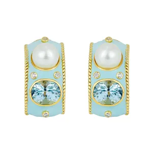 Earrings- Blue Topaz, South Sea Pearl And Diamond (enamel) (1974D)