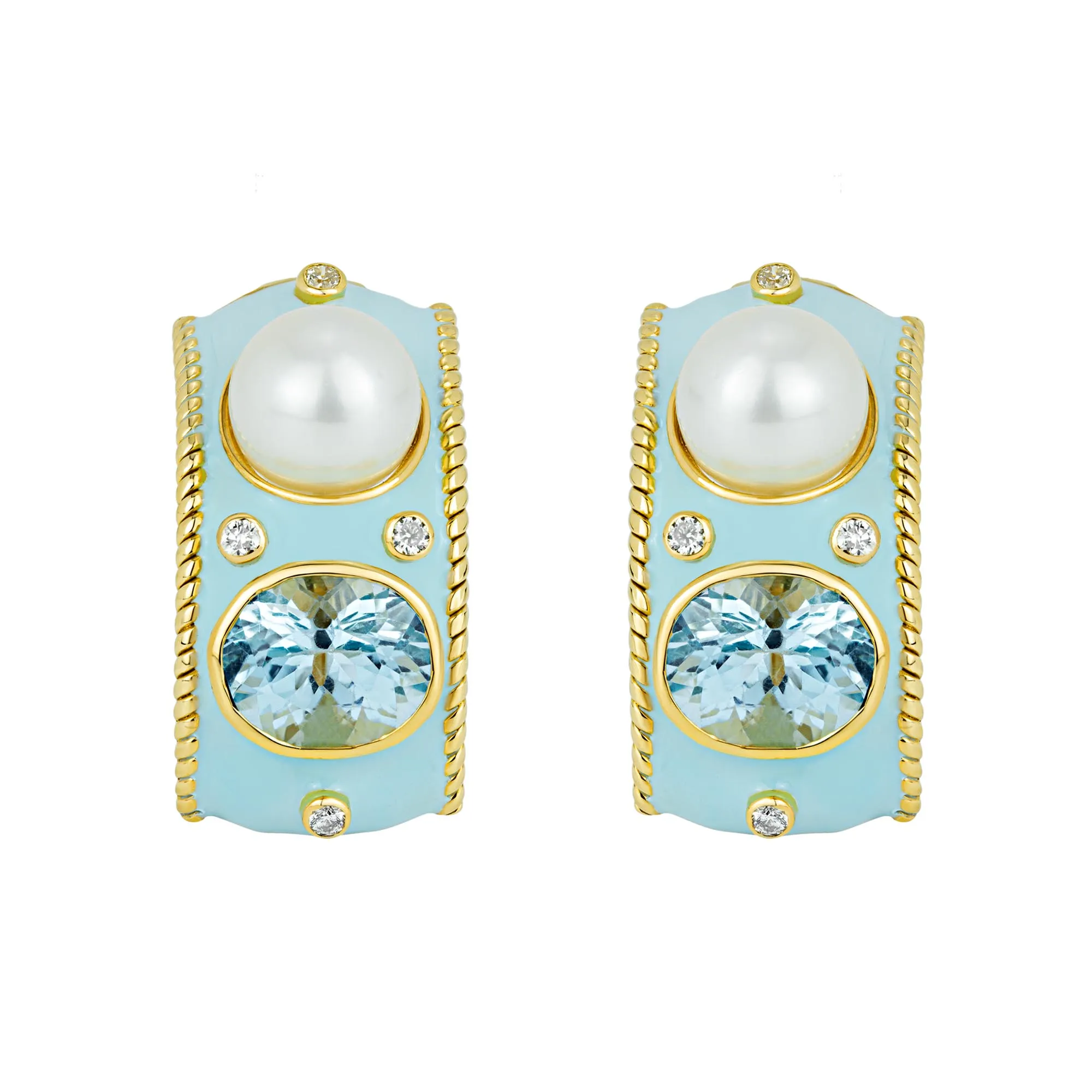 Earrings- Blue Topaz, South Sea Pearl And Diamond (enamel) (1974D)