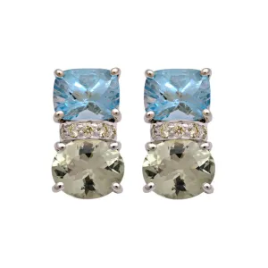 Earrings-Green Quartz, Blue Topaz and Diamond