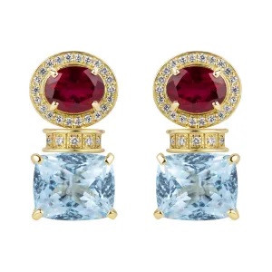 Earrings - Rubellite, Blue Topaz And Diamond (2385A)
