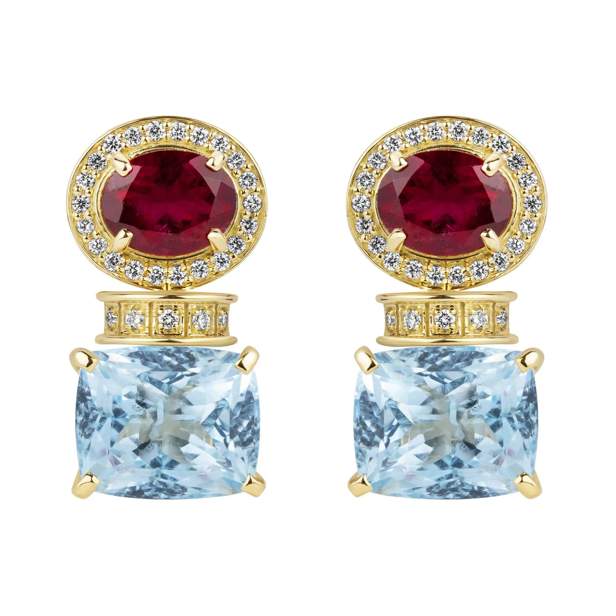 Earrings - Rubellite, Blue Topaz And Diamond (2385A)