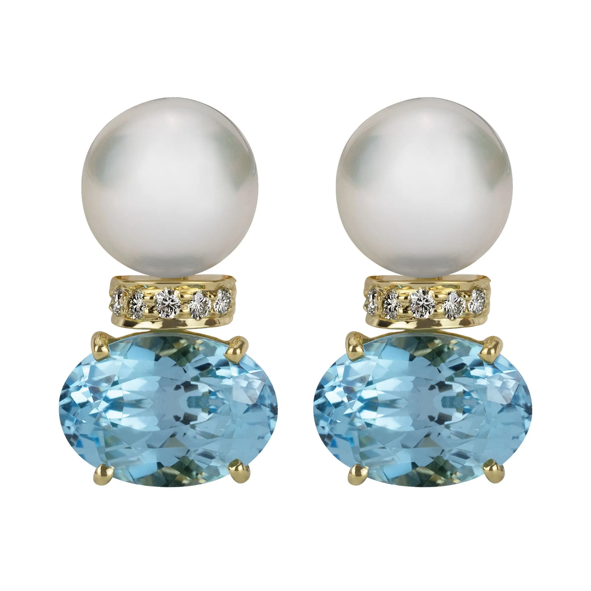 Earrings - South Sea Pearl, Blue Topaz And Diamond (2343B)
