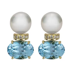Earrings - South Sea Pearl, Blue Topaz And Diamond (2343B)