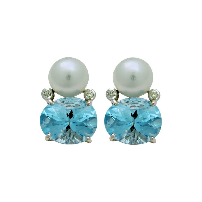 Earrings-South Sea Pearl, Blue Topaz and Diamond