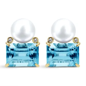 Earrings - South Sea Pearl, Bluetopaz  And Diamond (2431B)