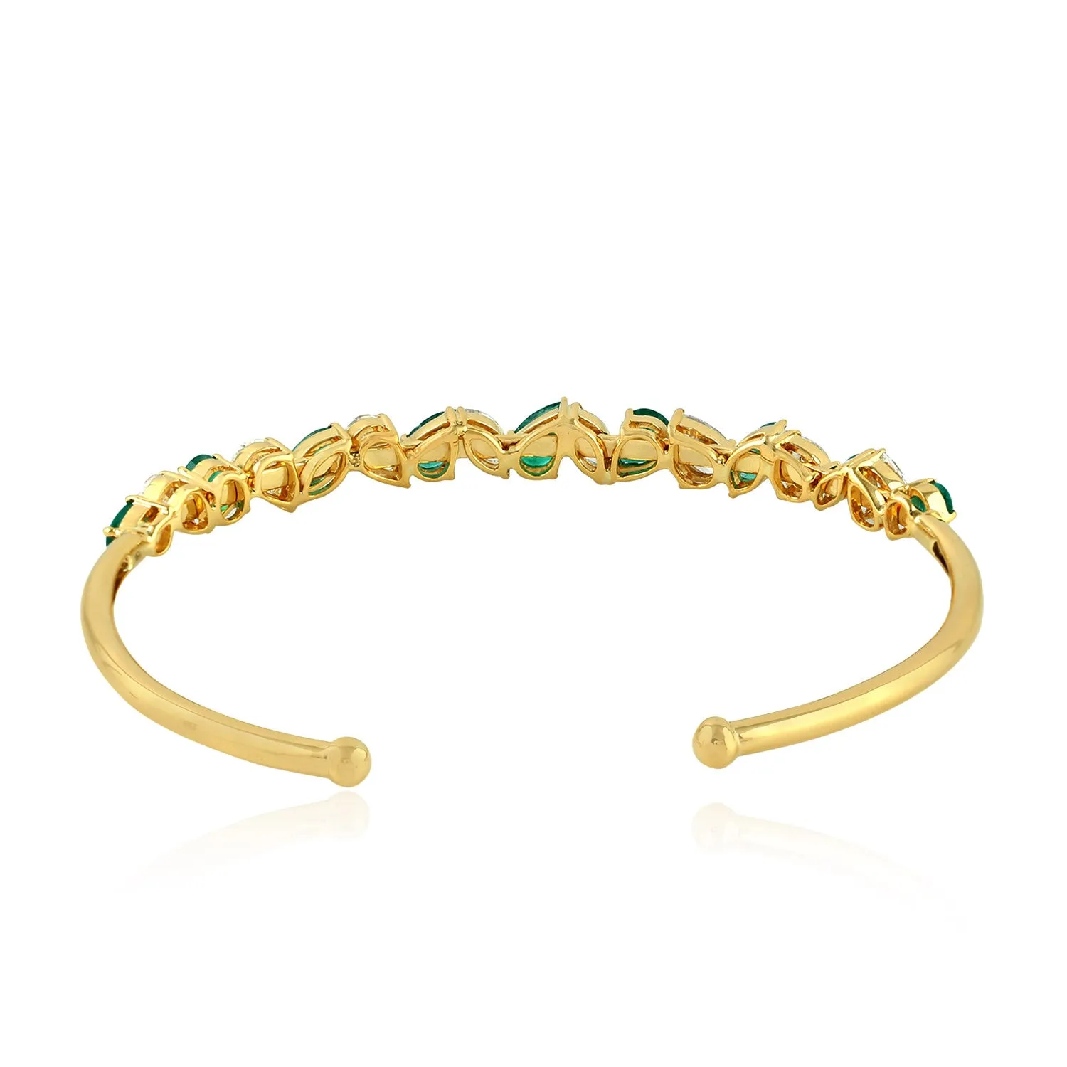 Emerald Prong Genuine Rose Cut Diamond In Yellow Gold Cuff Bracelet For Women